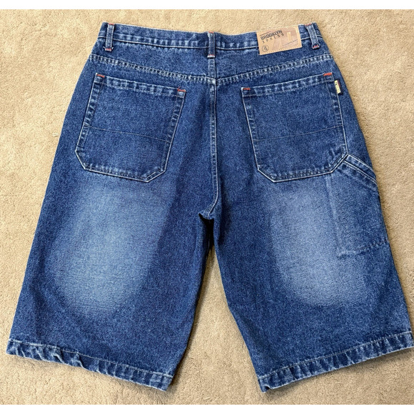 Vintage Brooklyn Xpress Shorts Mens Denim Jorts Faded Baggy JNCO Style 36x13 - Picture 2 of 10